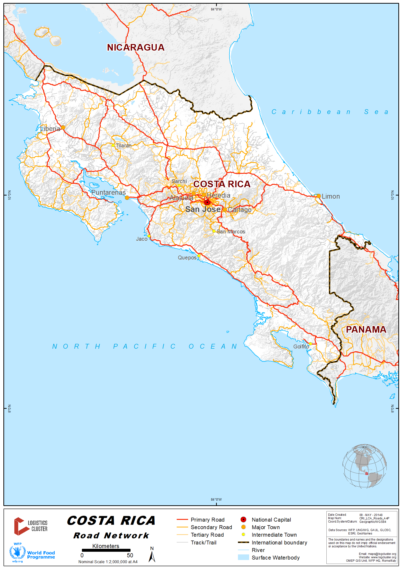 Costa Rica Road Network Map