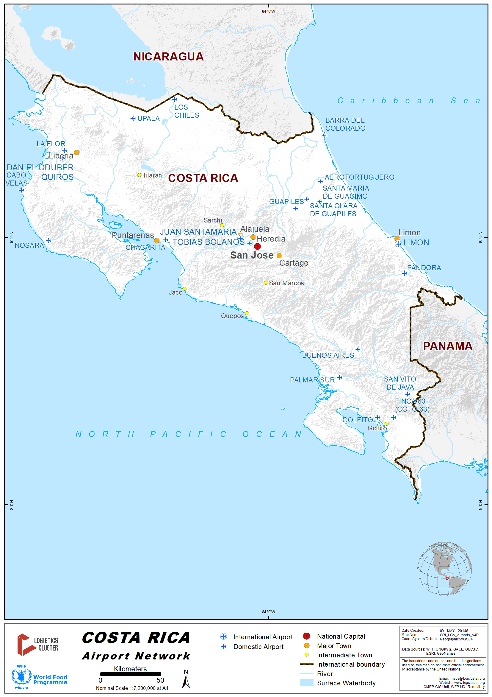 Costa Rica Airport Network Map