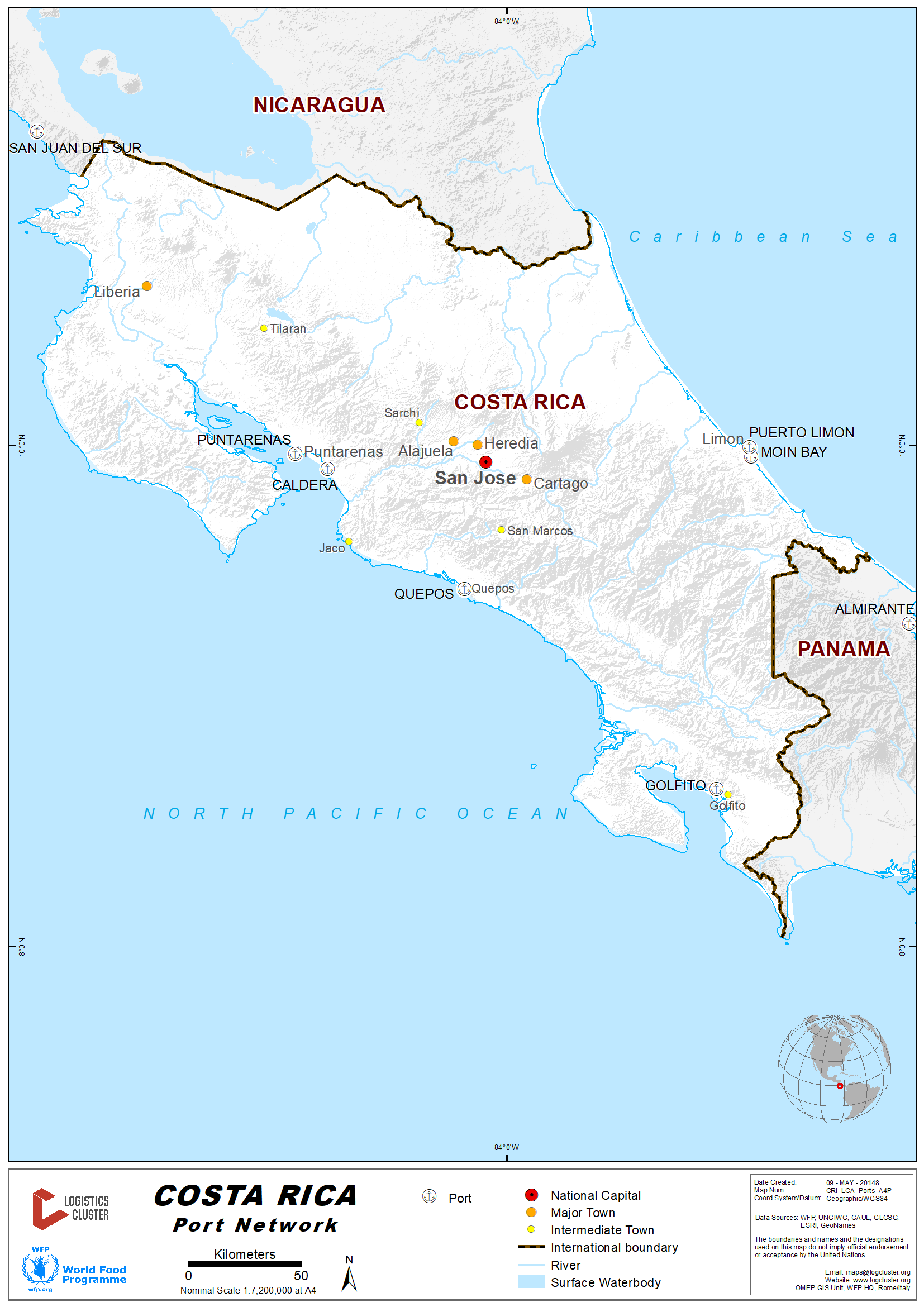 Costa Rica Port Network Map