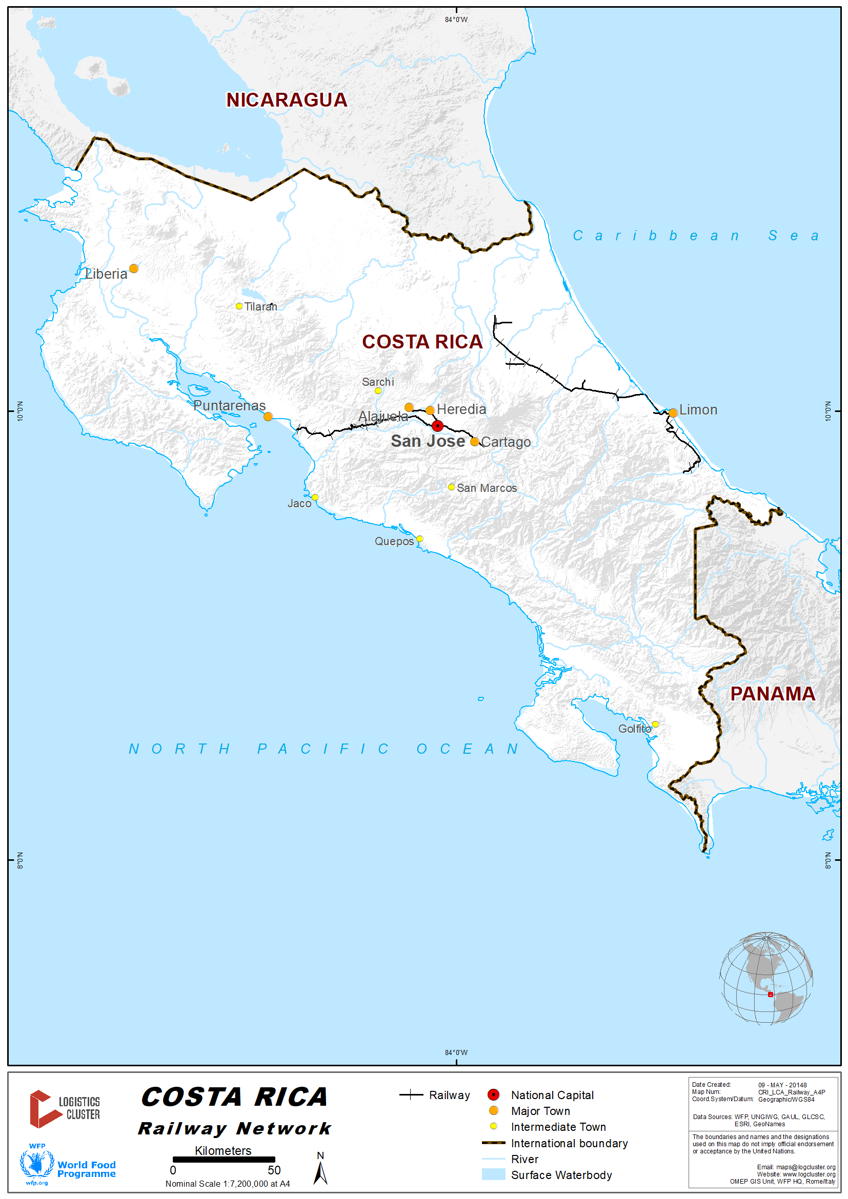 Costa Rica Railway Network Map