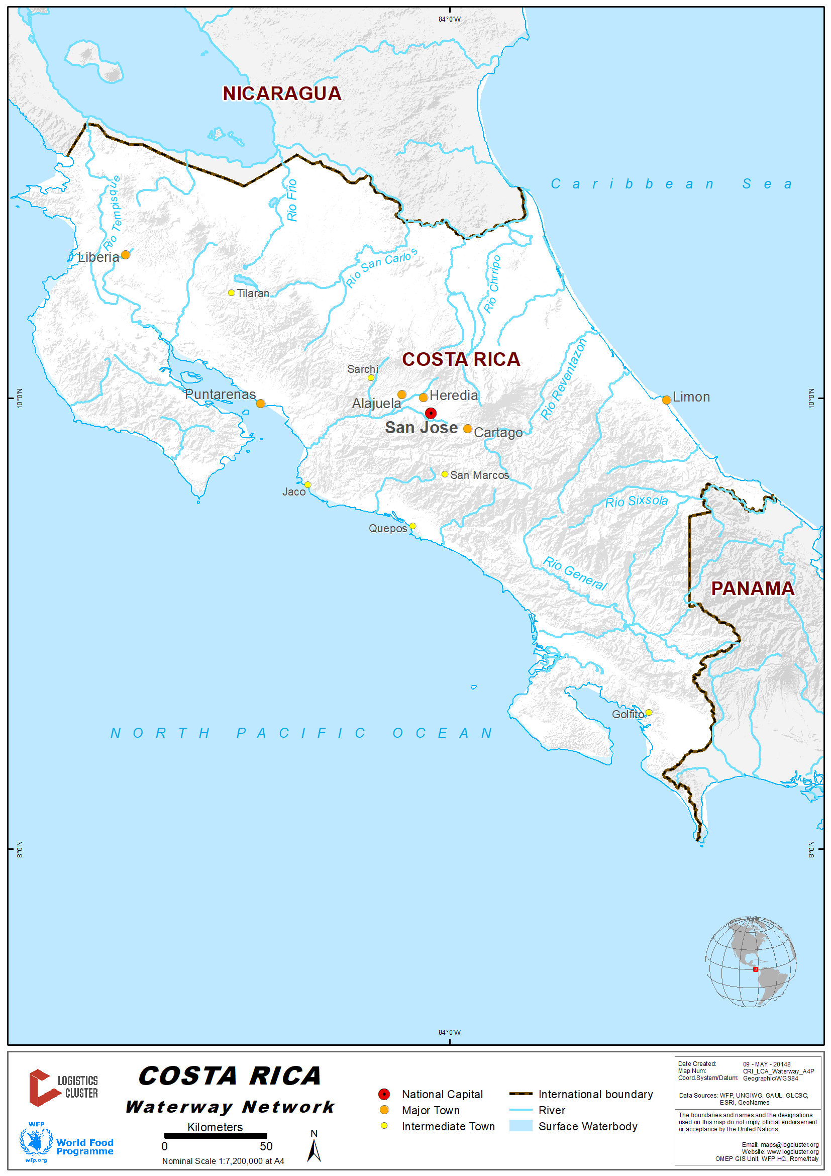 Costa Rica Waterways Network Map